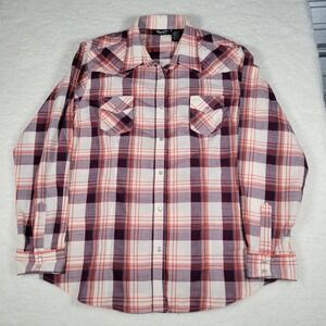 Wrangler Retro Mens XL Plaid Western Snap Shirt Purple Orange Cotton Blend